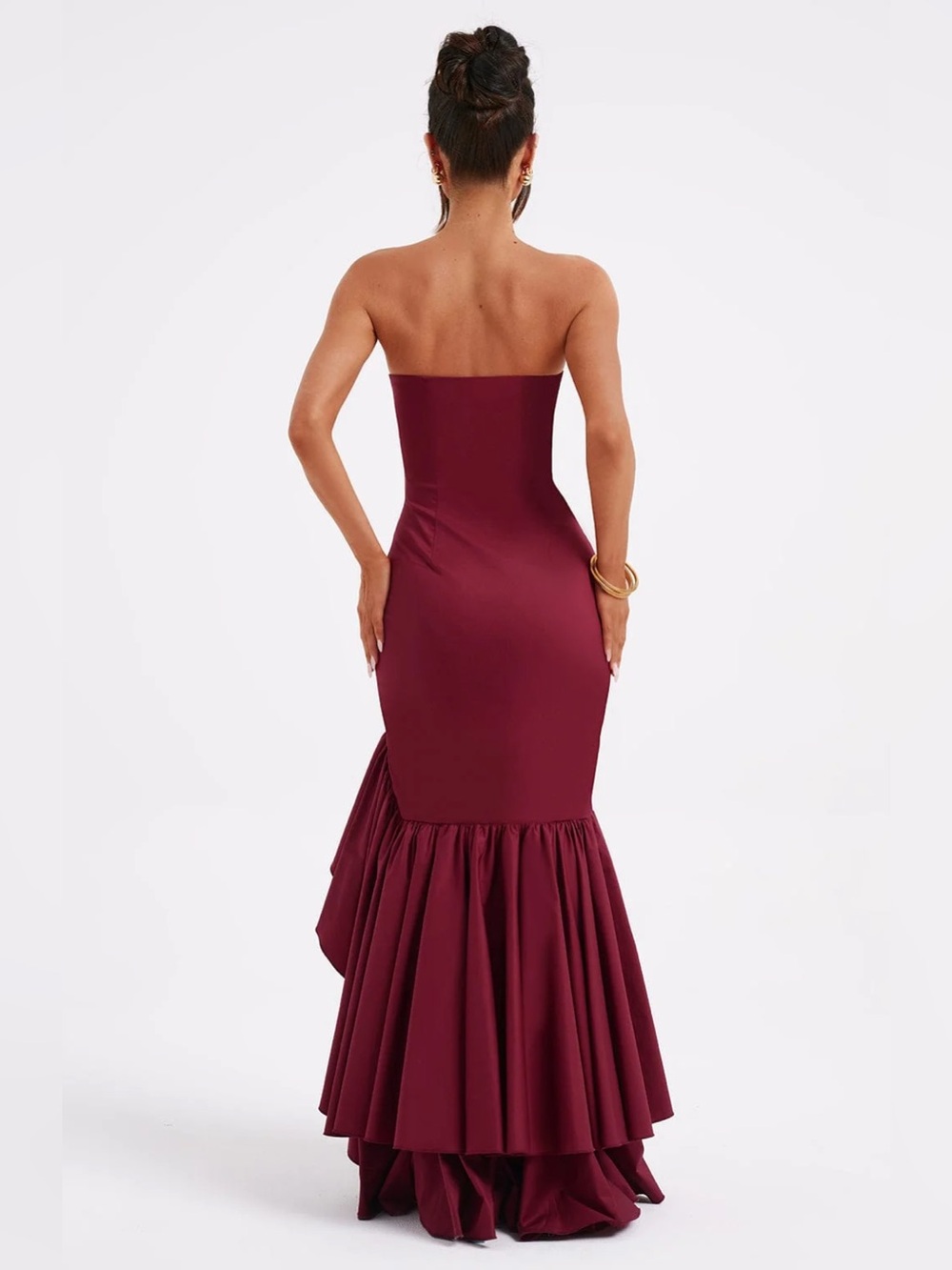 BABYBOO Angelina Maxi Dress XS Burgundy Red Mermaid Ruffle Slit Formal Wedding - Picture 4 of 8
